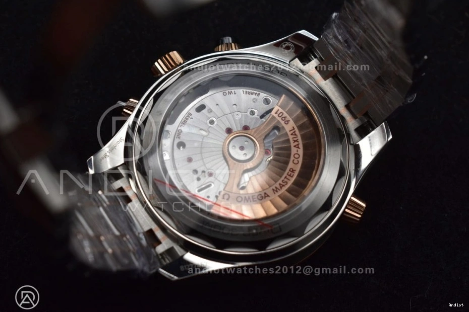 Best 1:1 SS RG SS on Black Strap 300m Edition OMF Chrono Dial A9900 Seamaster 1223